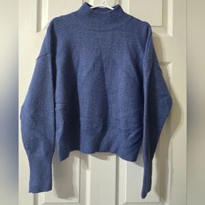 Sophie Rue Mockneck Sweater in Blue, Slightly Cropped, Boxy Fit, Sz Medium.
